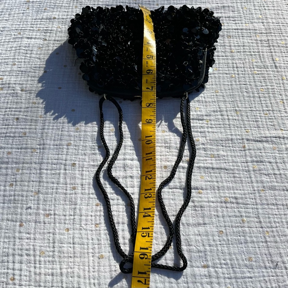 Carla Marchi sequined and beaded black evening bag w/ double braided strap - Picture 6 of 6
